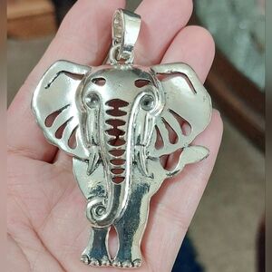 Large Silver African Elephant Pendant